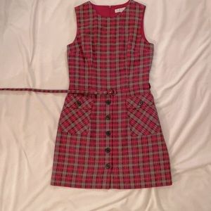 Wool blend belted plaid jumper